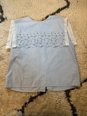 Gunne Sax Pale Blue Eyelet Lace Yoke Blouse